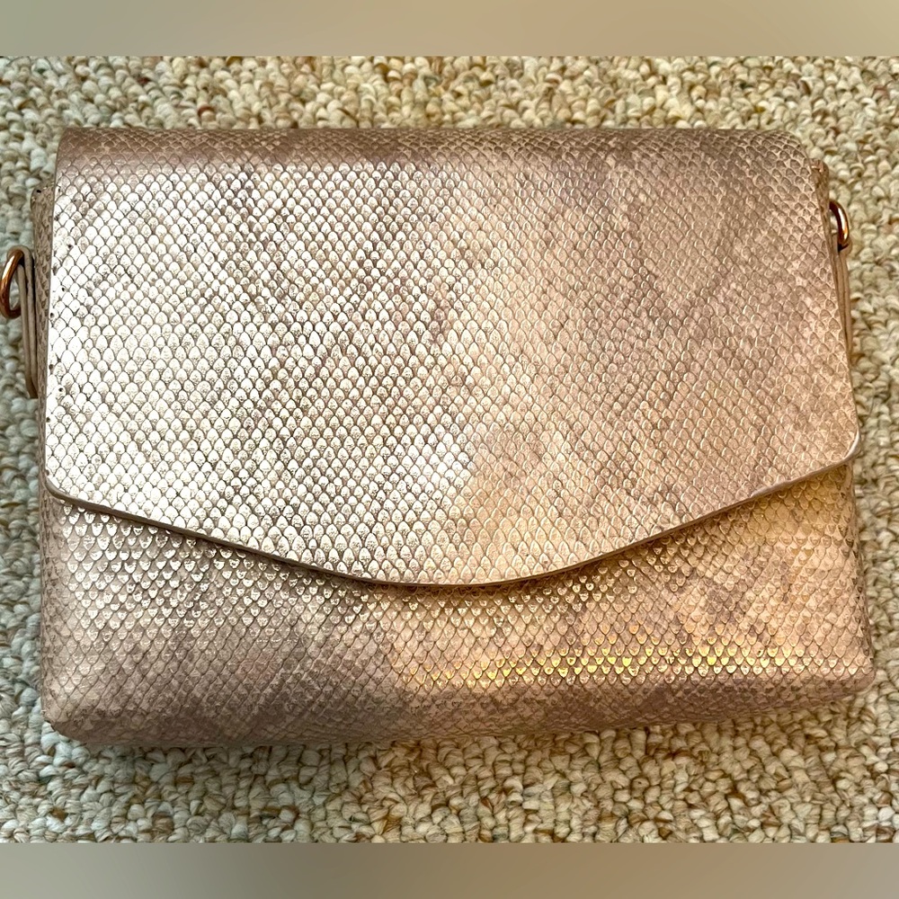 Rose Gold Snakeskin Textured Clutch